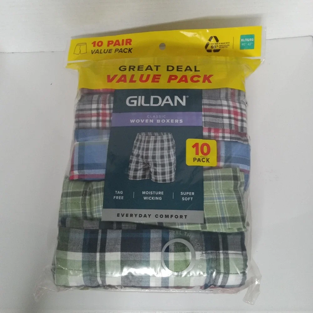 10-Pair GILDAN Men's XL Classic Woven Boxers Shorts Underwear Tag Free Plaid